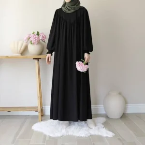 Elegant Black Pleated Modest Everyday Wear Abaya for Women