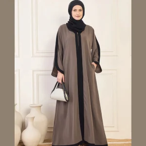 Premium Two-Tone Open Front Modest Abaya for Women