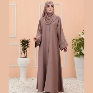 Elegant Mocha Pearl Sleeve Modest Abaya for Women with Hijab